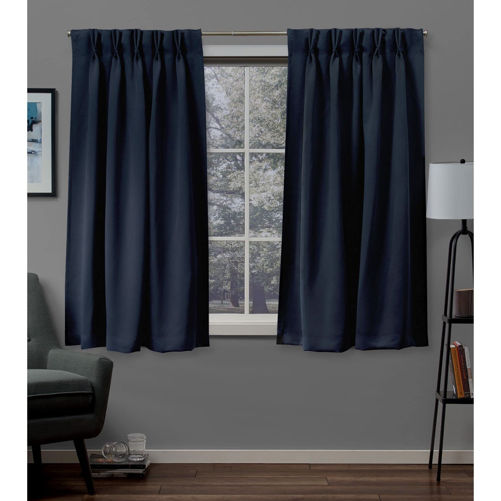 Exclusive Home Curtains Sateen Woven Blackout Pinch Pleat Top Panel Pair, Peacoat Blue, 30x63, 2 Piece โ image 1