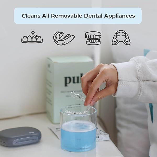 PUL ALIGNER CLEANER TABLETS (PACK OF 96) – FOR CLEANING INVISALIGN, ALL CLEAR ALIGNERS & RETAINERS – REMOVES ODOR, STAINS, PLAQUE – CLEANS DENTURES, NIGHT & MOUTH GUARDS, ALL DENTAL REMOVABLES