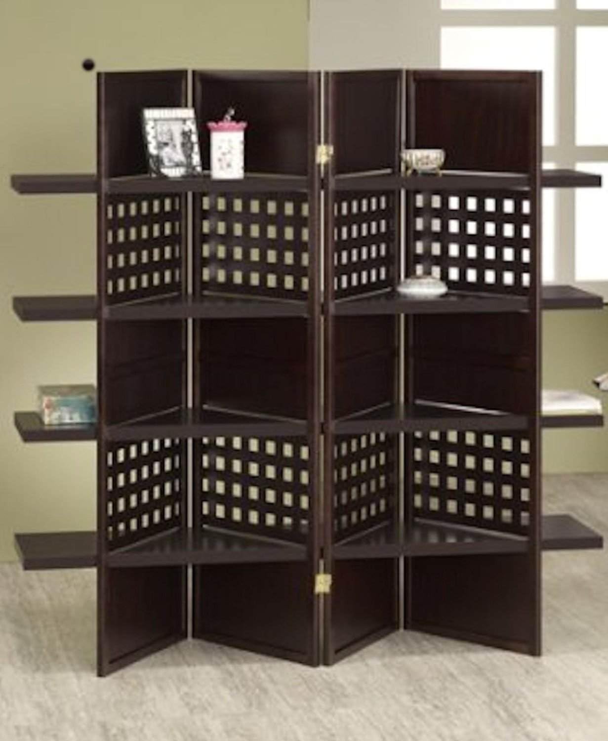 Onlinez Trading 4 Paneles de Madera Separador de habitación con Estante