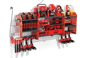 XANKZI Power Tool Organizer Wall Mount with Charging Station, 45.5" Expanded Garage Wall Tool Organizer with 4 Pegboard Hooks, 6.5FT Outlet Power Strip, Large Garage Storage Rack for Impact Wrenches