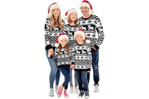 Xaatren Matching Family Christmas Sweaters Ugly Knit Pullover Cute Long Sleeve Crew Neck Xmas Holiday Jumper with Hat