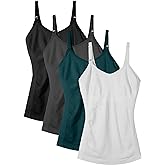 Women's Maternity Nursing Tank Tops with Built in Bra for Breastfeeding Camisoles Shirt 4Pack