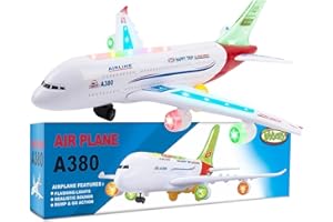 Toysery Airplane Toys for Kids, Bump and Go Action, Toddler Toy Plane with LED Flashing Lights and Sounds. Ideal for Boys & Girls 3-12 Years Old (Airbus A380)