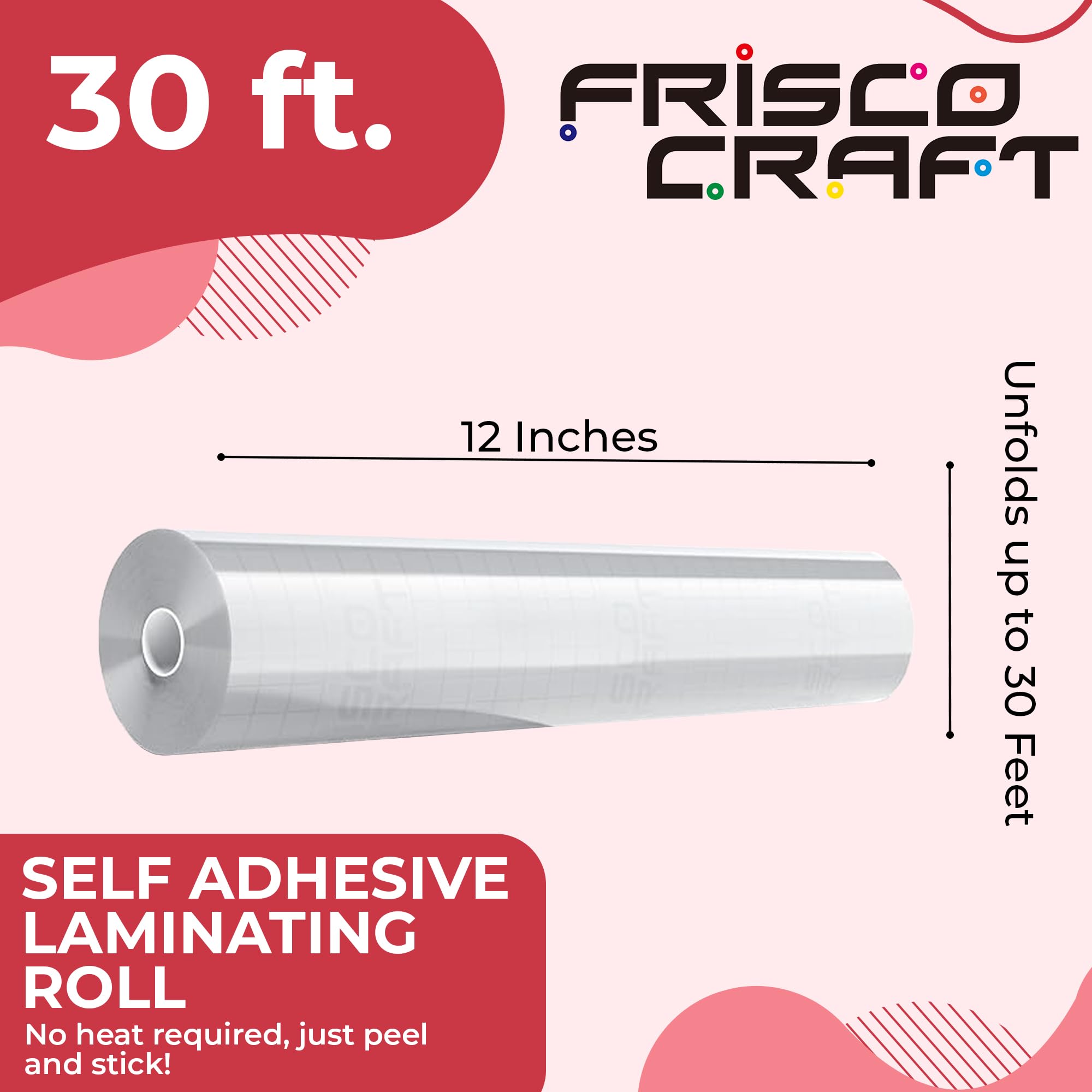Frisco Craft Transparent Self Adhesive Laminating Roll - Self Laminating Sheets for Decals, Sticker, Photos & More - No Heat Sealing, Glossy, Clear Sheets (12