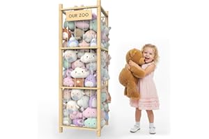 POOSIDE Stuffed Animal Storage Organizer, 53.5" Solid Wood Zoo Toy Holder for Kids Bedroom, Nursery & Playroom, Large Plush Toy Storage Holder, Holds 40 Plush Stuffed Animals, No-Tool Easy Assembly