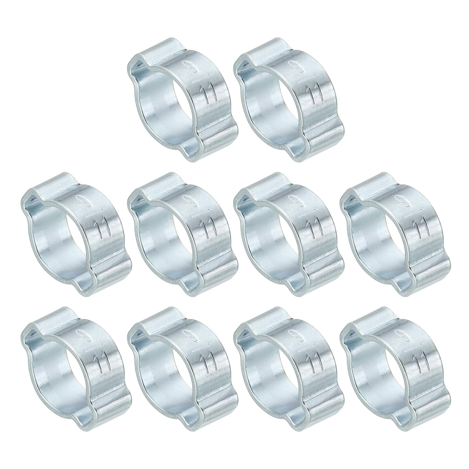 PATIKIL 10 Pack 9-11mm Double Ear Hose Clamp, Galvanized Steel Crimp Rings for Tubing Pipe Fitting Connections, Silver Tone