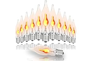 SOTOPOO Halloween C7 Flame Light Bulbs Flickering Light Bulbs, 12 Pack Clear Glass Shell Flame Effect Light Bulb as C7 Replacement Bulbs for Flame String Lights & Christmas Halloween Decor, E12 Base - 1W