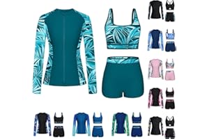 Womens 3 Piece Rash Guard Swimsuit Set Long Sleeve Bathing Suits with Boy Shorts Criss Cross Push Up Bikini Sets