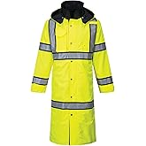 UH447 Waterproof Reversible Raincoat Hi Vis Reflective Long Safety Rain Jacket Yellow/Black, Large