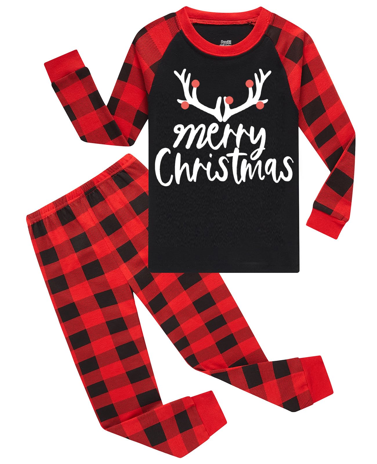 Demifill Boys and Girls Holiday Pajamas Christmas Reindeer Pajamas Kids Sleepwear Size14 Red&Black Image