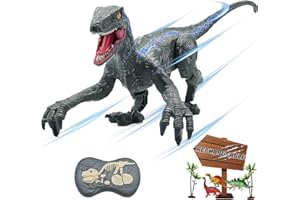MAMABOO Remote Control Dinosaur Toys for Boys Kids Girls 3 4 5 6 7 8 Electronic RC Robot Toy Walking Roaring Velociraptor Realistic 18.1" Jurassic Dino Rechargeable Raptor Blue Birthday Gift