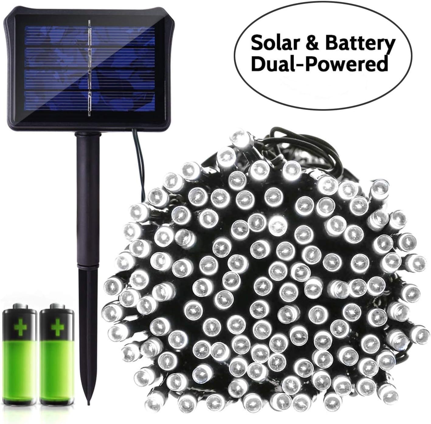 Qedertek Solar & Battery Dual Powered Fairy Lights, 72ft 200 LED Outdoor String Lights for Home, Garden, Party, Festival and Wedding Decorations (White)