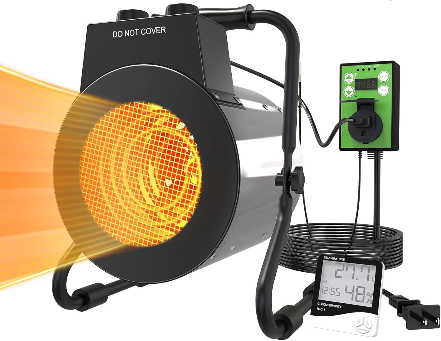 Photo 1 of Electric Greenhouse Heater with Thermostat - 1500W Stainless Steel Outdoor Fan Heater, Fast Heating, Overheat Protection, Heating for Garage, Flower Room, Grow Tent