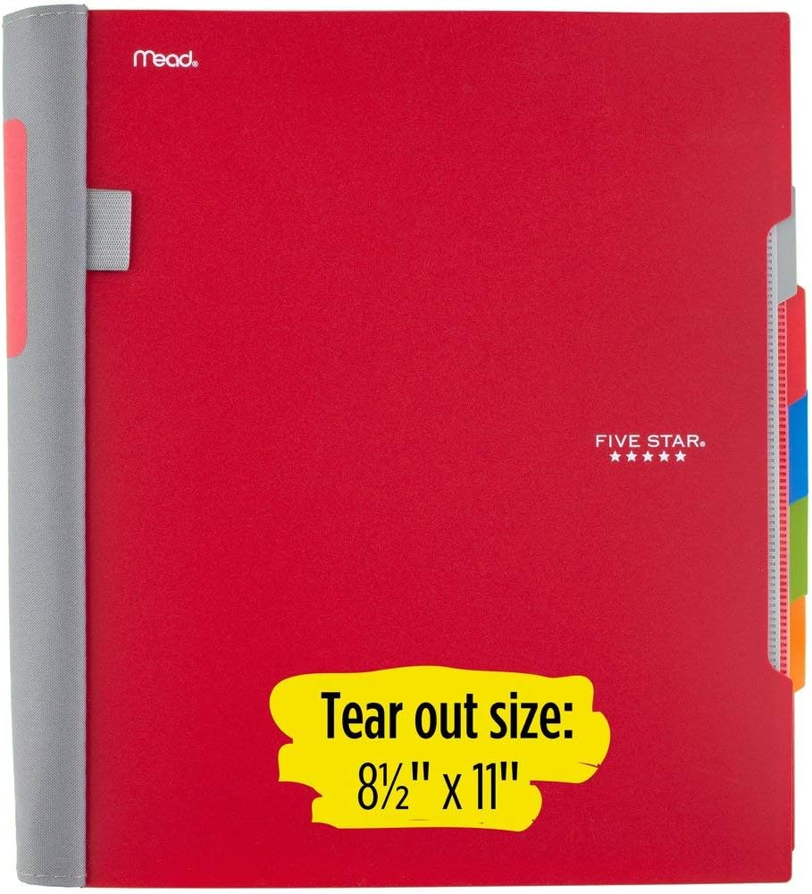 Five Star Advance Spiral Notebook, 5 Subject, College Ruled Paper, 200 Sheets, 11 x 8-1/2 inches, Red (73146) : Office Products