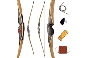 DEERSEEKER OUTDOOR Deerseeker Archery 64" Reflex Deflex Hybrid One-Piece Traditional Long Bow with Laminated Bamboo & Clear Fiberglass Limbs Right Hand/Left Hand for Adults 25-60lbs