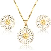 Daisy Flower Necklace Earrings Set for Women 18K Gold Plated Hypoallergenic Jewelry Sets