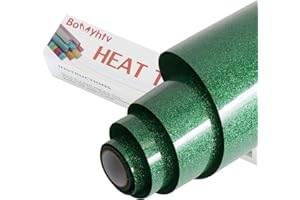 Bonnyhtv Grass Green Glitter HTV Heat Transfer Vinyl Roll, Glitter Iron on Vinyl for Cricut & Silhouette Cameo, 12" x 5ft Glitter Vinyl for Heat Transfer Vinyl for T-Shirts Gifts (Grass Green)