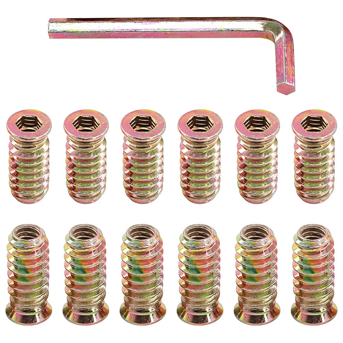 Glarks 50Pcs 1/4"-20x25mm Threaded Inserts Nuts Zinc Plated Carbon Steel Hex Socket Drive Furniture Flanged Screw-in Nut with M6 Hex Wrench for Wood Furniture (1/4"-20 x 25mm)