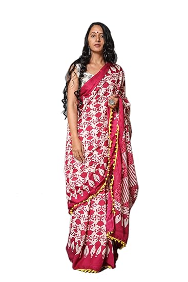 Hand Block Cotton Mulmul Saree with Blouse (Jaipuri Print)