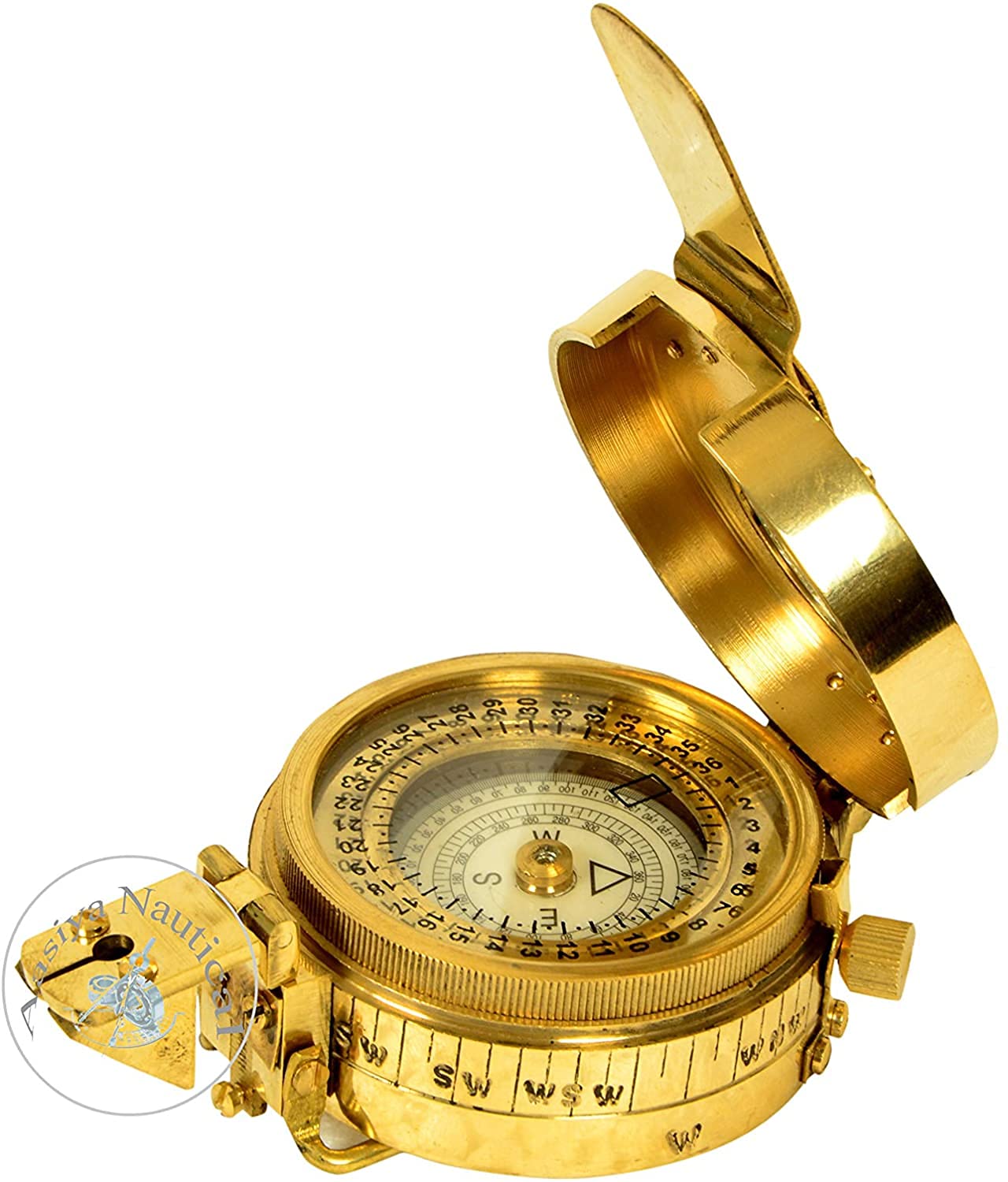 Vintage Old Style Military Compass Nautical Pocket Shiny Brass British Prismatic Compass