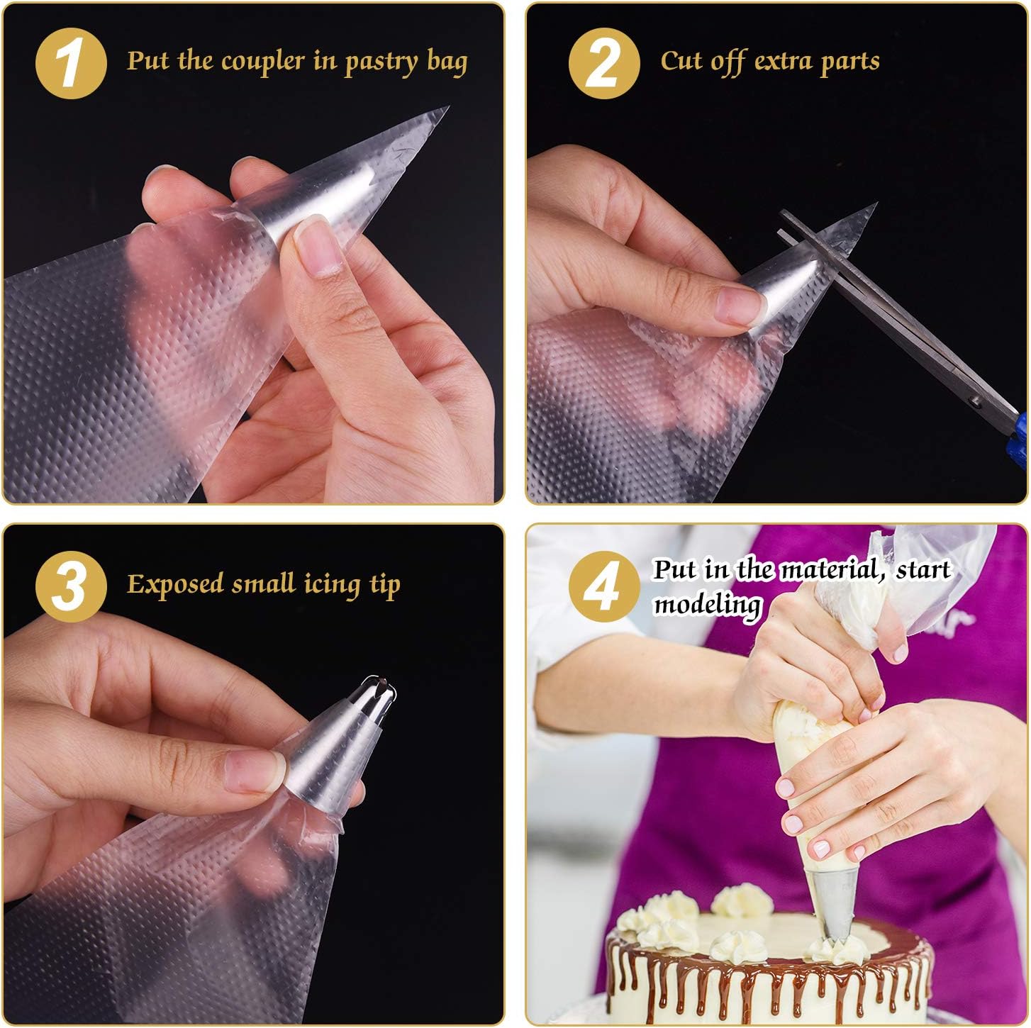 TUPARKA 120 Pcs Disposable Pastry Bags Plastic Icing Piping Bag for Cake Cookies Dessert Cupcakes Decoration - Image 5