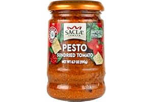 SACLA Sundried Tomato Pesto | Authentic Imported Italian Sun-Dried Tomatoes and Cheese Sauce | 6.7 oz Glass Jar | Non-GMO | Made in Italy