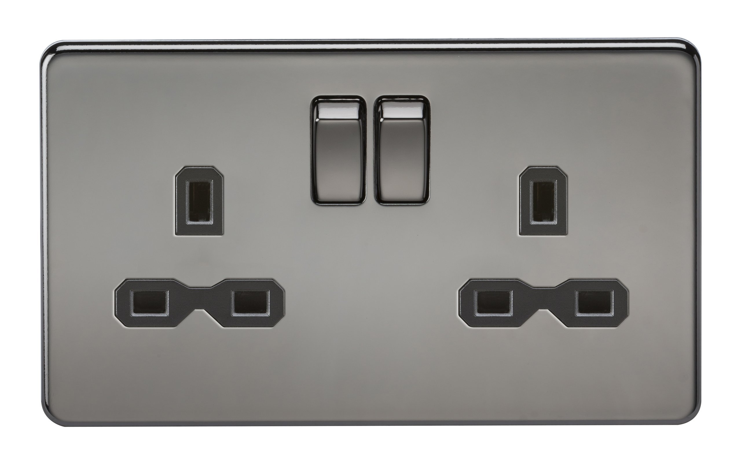 Knightsbridge SFR9000BN Twin Screwless 13A 2G Dp Switched Socket Nickel with Black Insert, 230 V