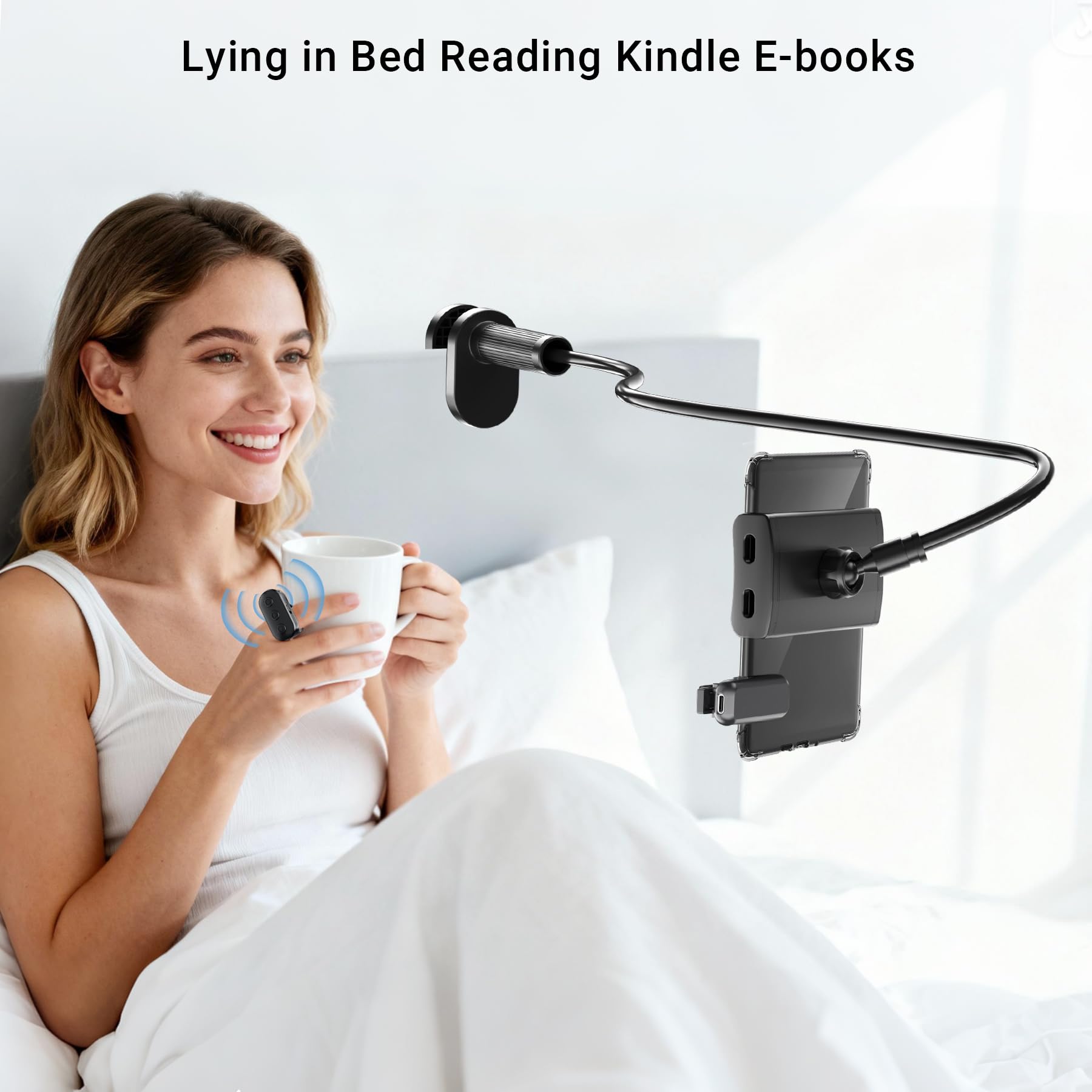 Accessories Kit Gift for 7'' Kindle (12th Genth) Reading in Bed Including Page Turner Ring, Gooseneck Tablet Holder, Clear Case, Charger and Decals Compatible with Paperwhite 12th Gen 2024 Colorsoft