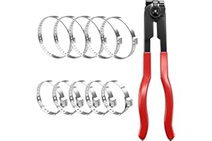 Aienxn CV Boot Clamp Plier with 10PCS 304 Stainless Steel Crimp Bands, 5PCS Small and 5PCS Large Universal Adjustable Drive Shaft Drive Shaft Joint Boot Crimp Clamps for Most Cars