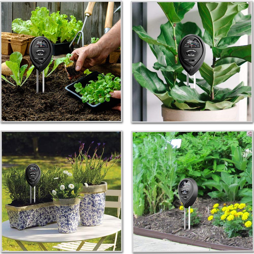 Veroyi ST03 Soil Meter, 3-in-1 Plant Moisture Meter/Soil pH Tester/Light Tester/Soil Test Kit/Gardening Tool for Gardener (Black)