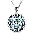 YAFEINI Flower of Life Necklace 925 Sterling Silver Abalone Shell Mother of Pearl Turquoise Black Onyx Flower of Life Pendant Jewelry for Women Men