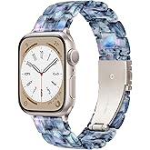Melyis Lightweight Resin Band Compatible with Apple Watch Bands for women 42mm(Series 11 10) 41mm 40mm 38mm, iWatch Band for Men, Dressy Strap for Apple Watch Series 11 10 9 8 7 6 5 4 3 SE-Pearlized Blue