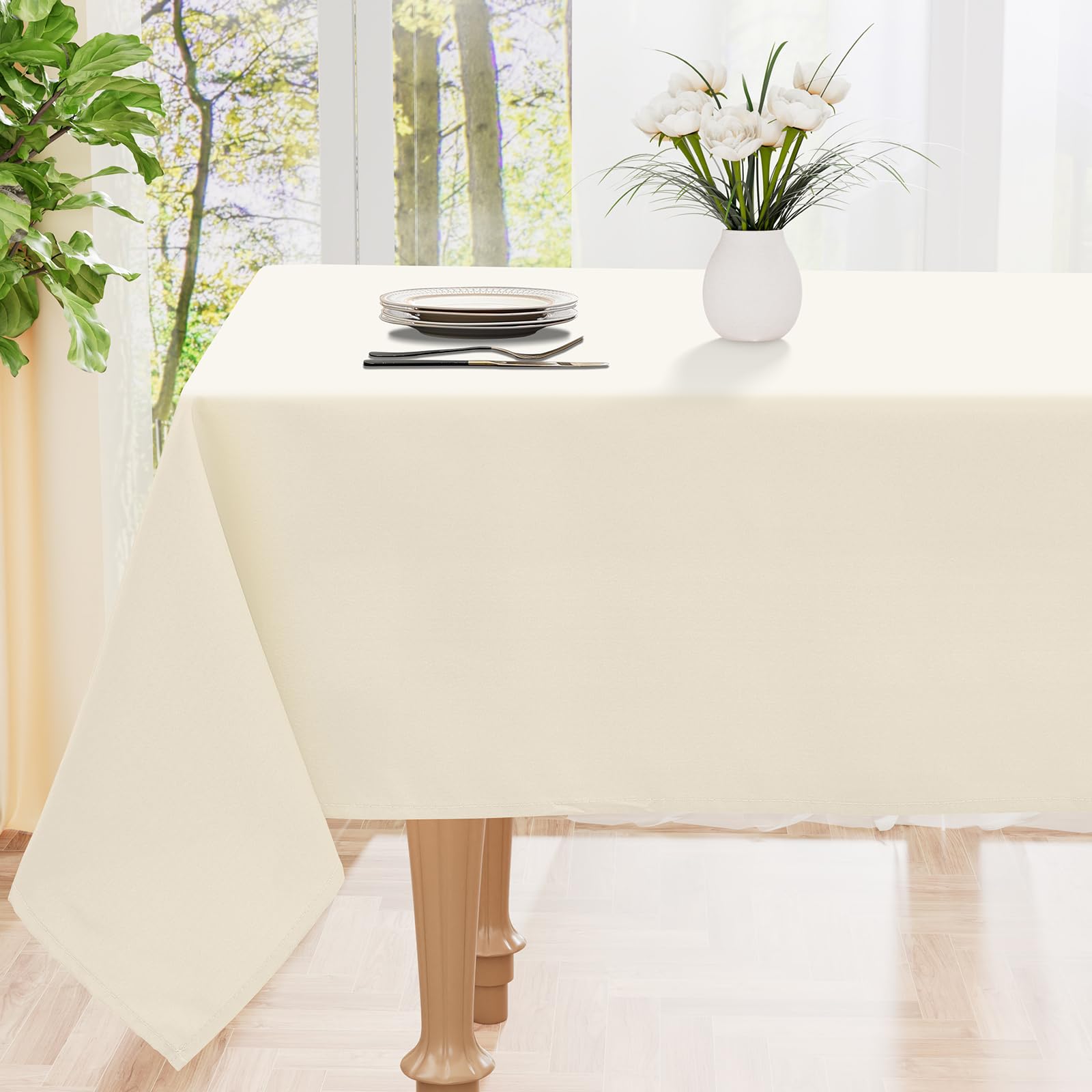 smiry Table Cloth Wipe Clean Rectangular 130x160 cm, Wipeable Water Resistant Polyester Tablecloth, Washable Fabric Dining Table Cover for Kitchen Indoor Outdoor, Beige — image 1