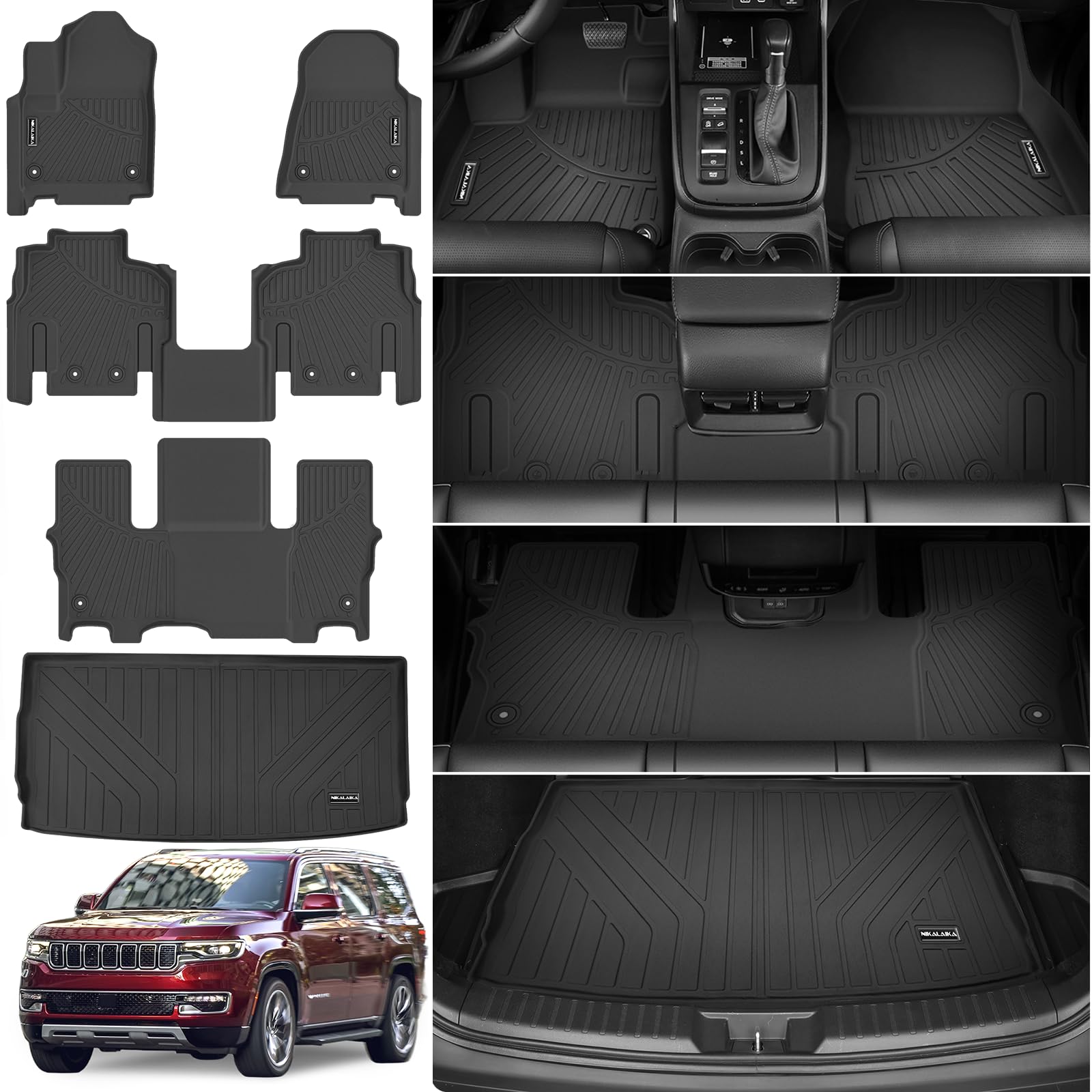 Photo 1 of ***Parts only***
Floor Mats & Cargo Liner Fit for 2022-2025 Jeep Wagoneer seat (Not Fit for L or Set), with 2nd Row Bench Seat All Weather Protection TPE Rubber Full Set Automotive Mat Accessories, Black