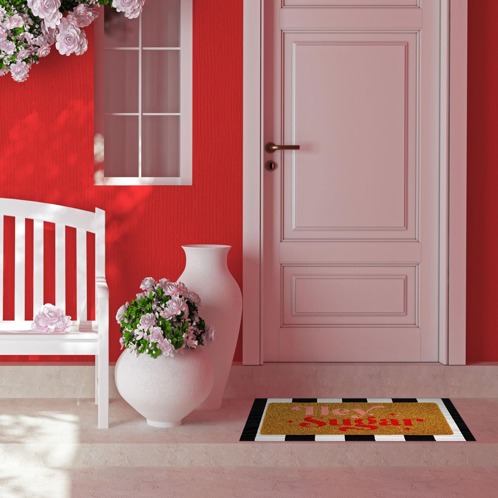 Duraaamo Set of 2 Hey Sugar Doormat Valentine‘s Day Welcome Door Mat Black and White Striped Doormat with Non Slip Rubber Backing Rug for Home Bathroom Kitchen Entrance Front Door - Image 7