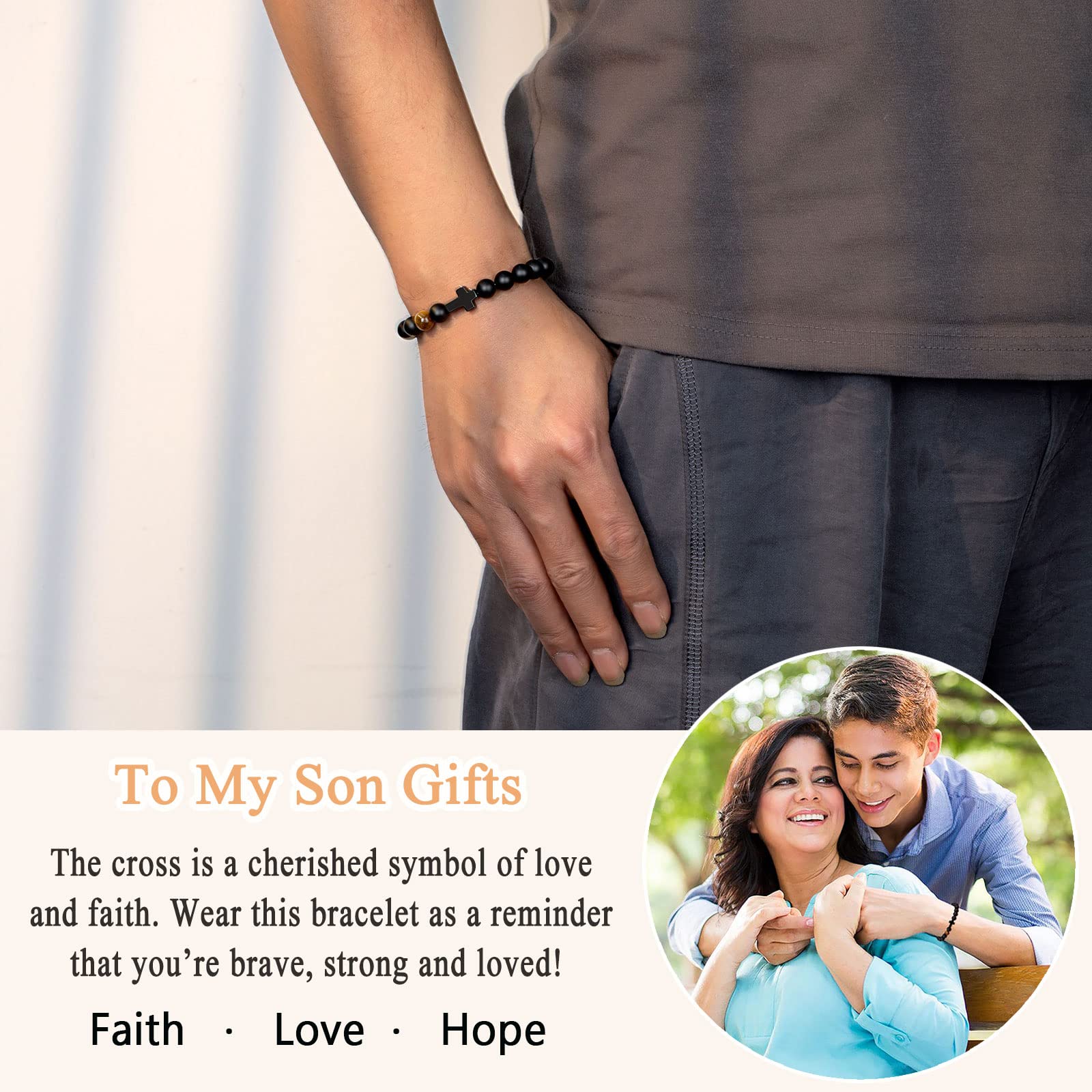 ORISPRE To Mens Gifts Cross Bracelet for Son, Grandson, Dad, Husband, Godfather, Men - Birthday Graduation Retirement Christmas Christian Gift for Teens Men