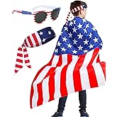 BleSky 250 Year Kids American Flag Costume Cape, 4th of July American Flag Patriotic Independence Day Holiday Costumes Celebratio Patriotic Party Accessories