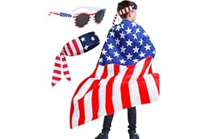 BleSky Kids 4th of July American Flag Costume Cape, American Flag Patriotic Independence Day Holiday Costumes Celebratio Patriotic Party Accessories