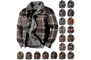 DPTALR Men Fleece Lined Jacket Warm Fall Winter Outwear Zip up Plaid Jacket Winter Flannel Lined Coats Buffalo Outwear