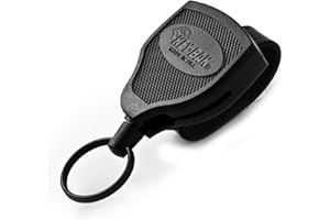 KEY-BAK SUPER48 Locking Retractable Keychain, Durable Polycarbonate Case, Leather Belt Loop, and Oversized Split Ring, Black