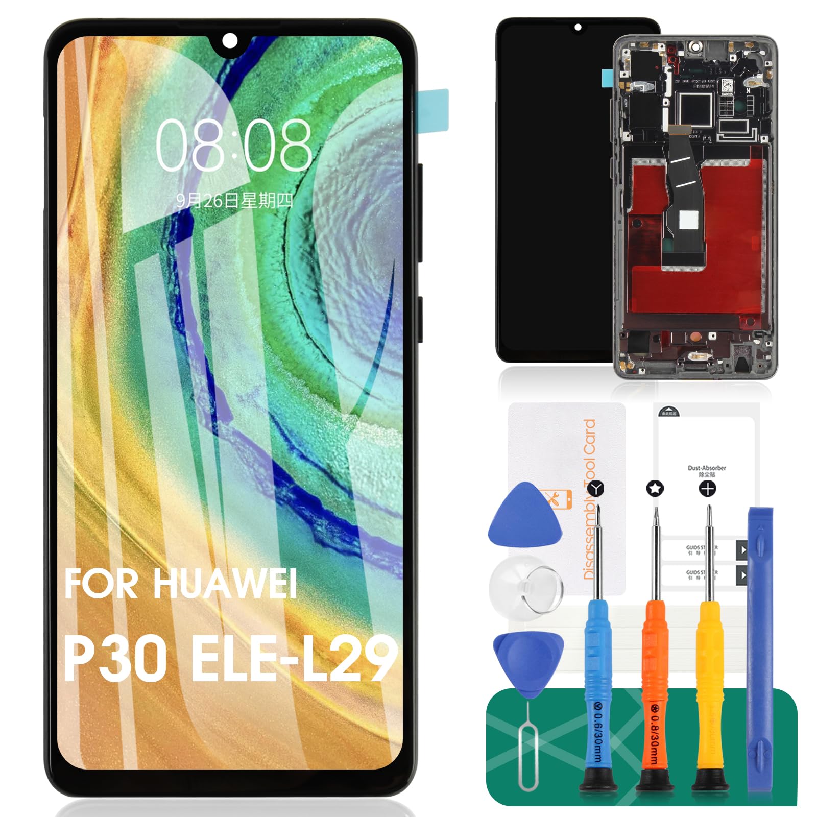 OLED For Huawei P30 LCD Display For Huawei P30 Screen Replacement For Huawei P30 Touch Screen ELE-L29 Digitizer With Frame (Black,Support Fingerprint Recognition)