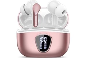 BESNOOW Wireless Earbuds, Bluetooth 5.3 Headphones HiFi Stereo, Bluetooth Earbuds with ENC Noise Cancelling Mic, IP7 Waterproof in Ear Earphones, 48H, LED Display Ear buds for Phones Workout Sports, Rose Gold