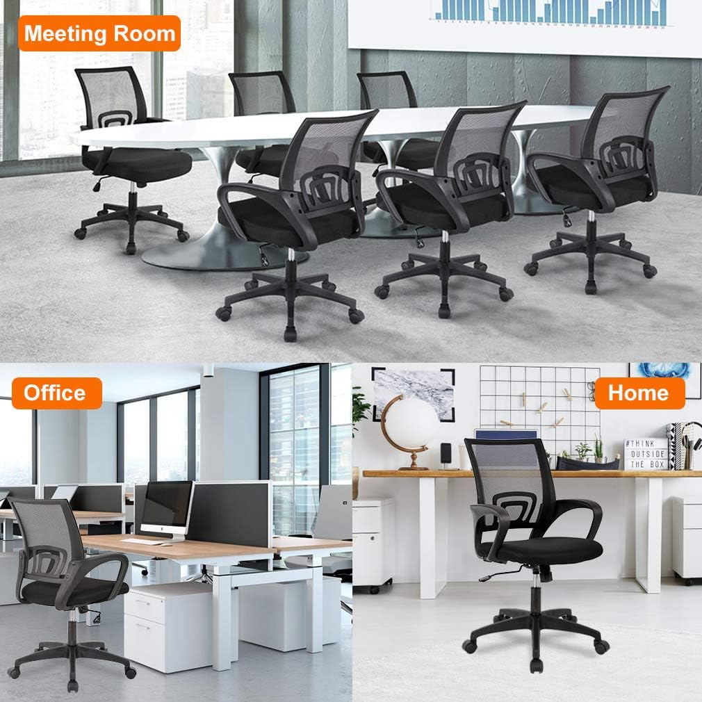 Home Office Chair Ergonomic Desk Chair Mesh Computer Chair with Lumbar Support Armrest Executive Rolling Swivel Adjustable Mid Back Task Chair for Women Adults, Black: Furniture & Decor