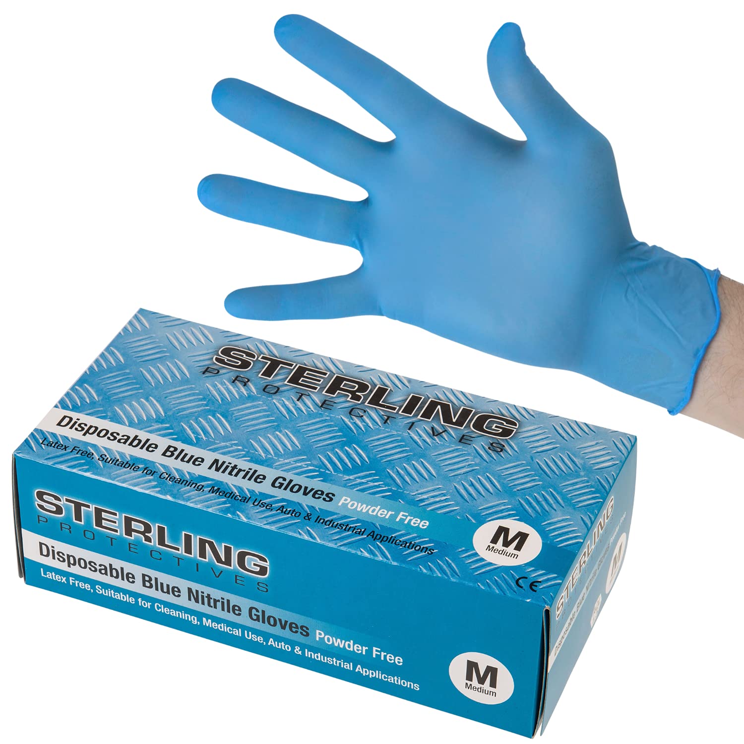 Sterling Protectives, Blue Nitrile Disposable Gloves, 100 Pack, Powder Free AQL 1.5, Premium Gloves (Medium, Size 8)