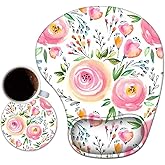 Mouse Pad with Wrist Support, TuLuLu Ergonomic Gel Wrist Rest Pad with Non-Slip PU Base,Comfortable Computer Mouse Pad for Laptop Gaming Office Home Easy Typing & Pain Fatigue Relief, Pink Floral