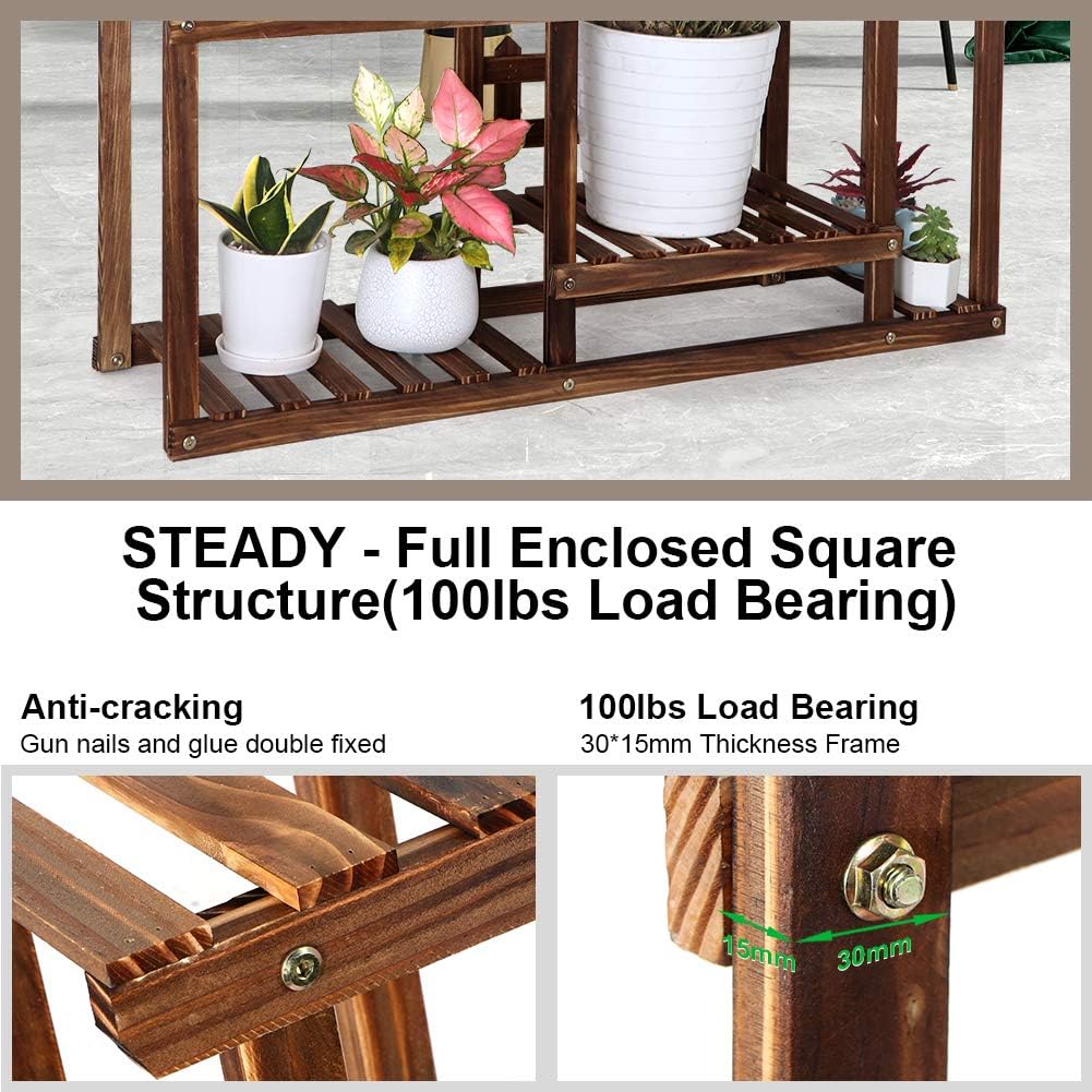Foldify Pine Wood Plant Stand Indoor Outdoor Multiple Flower Pot Holder Shelf Rack Higher and Lower Planter Display Shelving Unit in Garden Balcony Patio Living Room(7-9 Flowerpots) : Garden & Outdoor