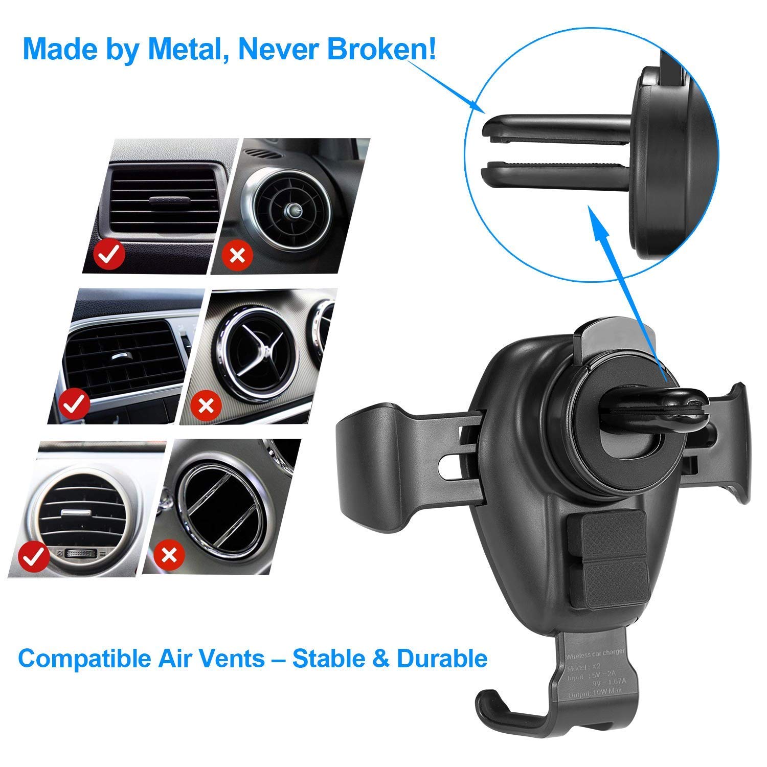 Wireless Car Charger Mount, iREIZTEC Car Holder W/ Wireless Charger Gravity Air Vent Phone Mount 10W Fast Charger for Samsung Galaxy S9 S9 S9+ S8 S8+ S7/S7 Edge Note 8 & Standard Charge iPhone X 8/8 Plus