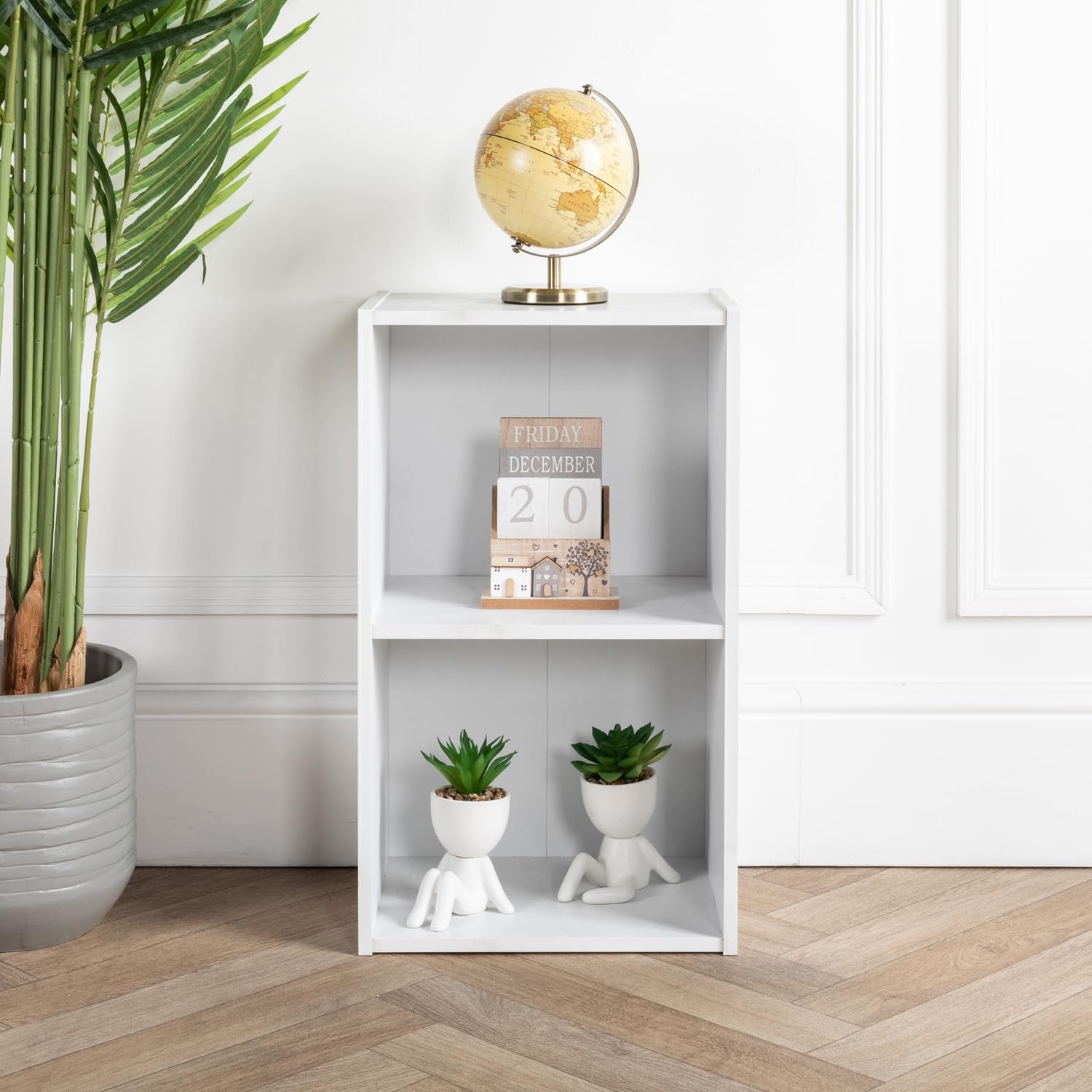 Cube Bookshelf White Wooden Storage Organizer Wooden Shelving Open Bookcase Shelf For Home Living Room Office Bedroom Furniture (White, 2 Tier)