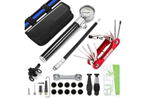 YBEKI Bike Tyre Repair Tool Kit - Bicycle Tool kit with 210 Psi Mini Pump 10-in-1 Multi-Tool with Chain Breaker, Tyre Levers &Tire Patch, Bone Wrench, 1 Portable Bag. 6 Month Warranty