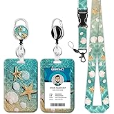 Onevenvi ID Badge Holder with Lanyard, Starfish & Shells Lanyards for Id Badges, Retractable ID Badge Holder with Detachable Lanyard, Beach lanyard with retractable reel, Nurse Teacher Office